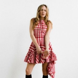 Red dress with asymmetrical bottom